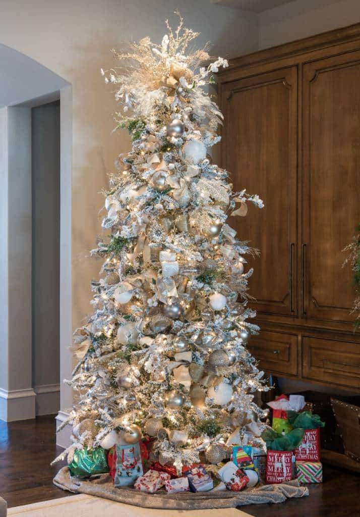 white flocked christmas tree interior design dallas