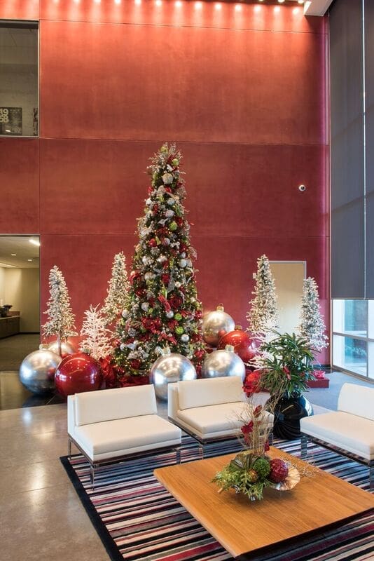 Christmas interior design holiday decor custom office corporate restaurant